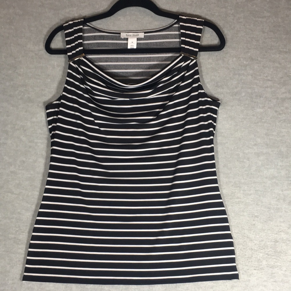WHITE HOUSE BLACK MARKET Jersey Knit Sleeveless Stretch Top w/Metal Accents